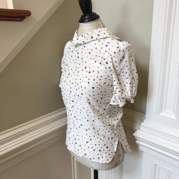 Charlotte Brody Handkerchief Blouse Top Shirt Womens XS Cream Floral Silk Scarf - Picture 7 of 12